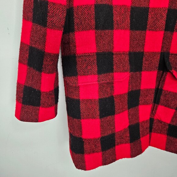 NILI LOTAN Buffalo Plaid Wool Jacket Coat Zs 0 Red Black Cabincore Fisherman - Picture 5 of 12